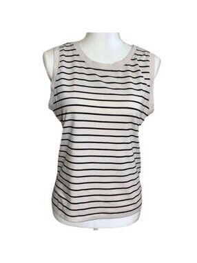 Banana Republic Tank Top Womens Small Cream Navy Striped Shell Nautical 1939